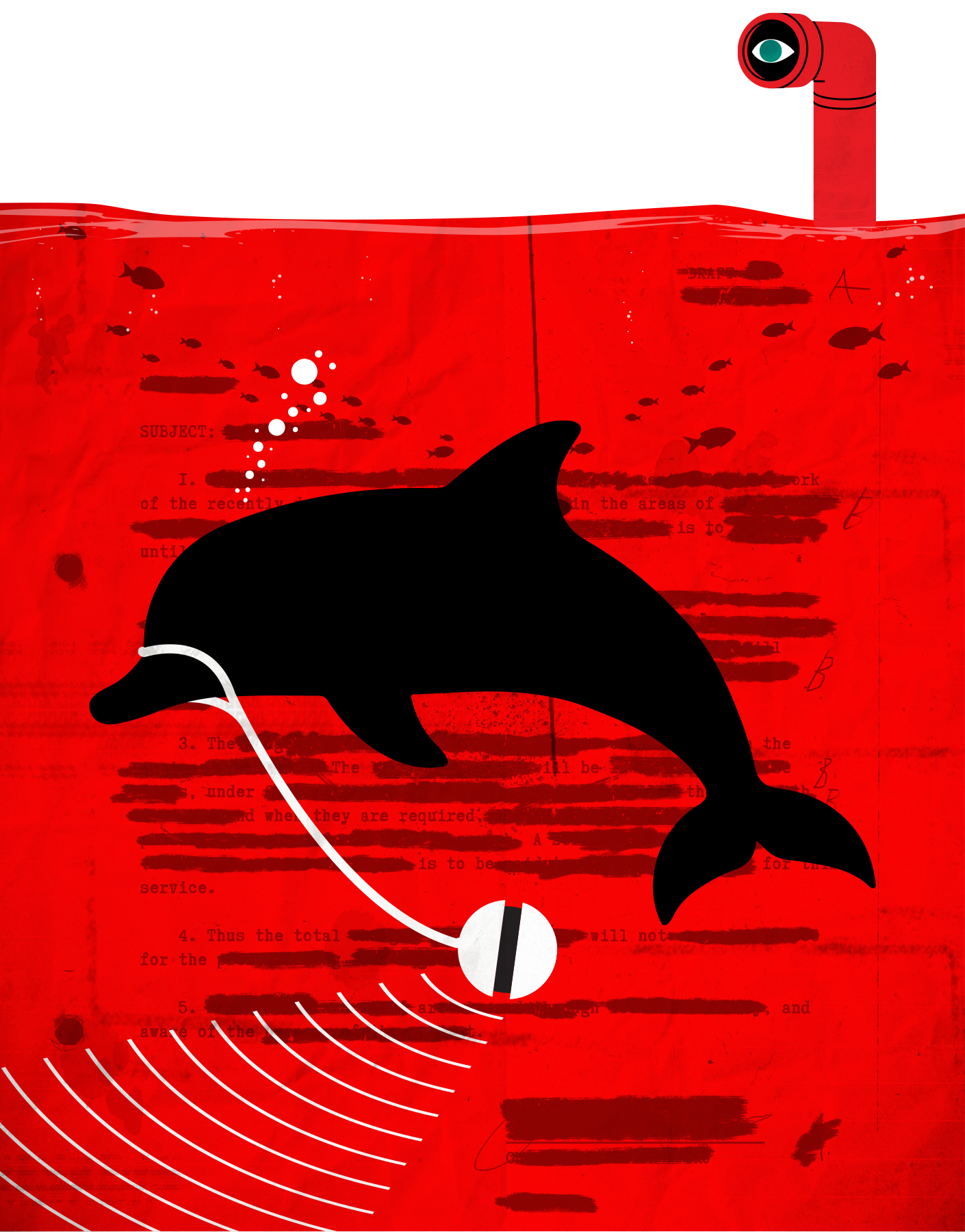 An illustration of a dolphin carrying a recording device. An illustration of a dolphin carrying a recording device.