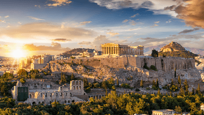 The ruins of Ancient Greece, at sunset.