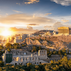 The ruins of Ancient Greece, at sunset.