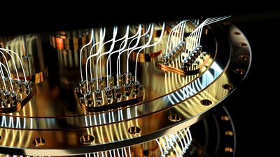 a golden plate is showed with several group of delicate fiber optics going into it