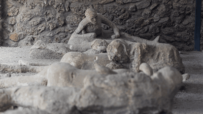 Plaster casts of victims at Pompeii.