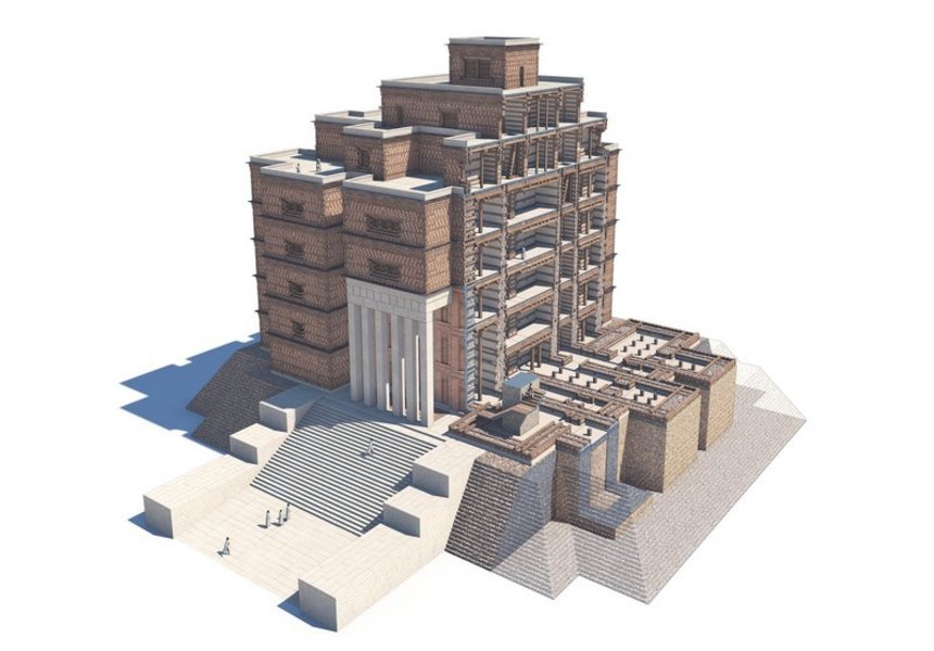 Visualization of the virtual reconstruction in a sectional model of the Palace of Yeha showing the building construction. Visualization of the virtual reconstruction in a sectional model of the Palace of Yeha showing the building construction.