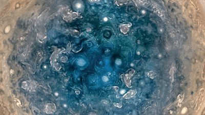 Swirls in the atmosphere at Jupiter's south pole.