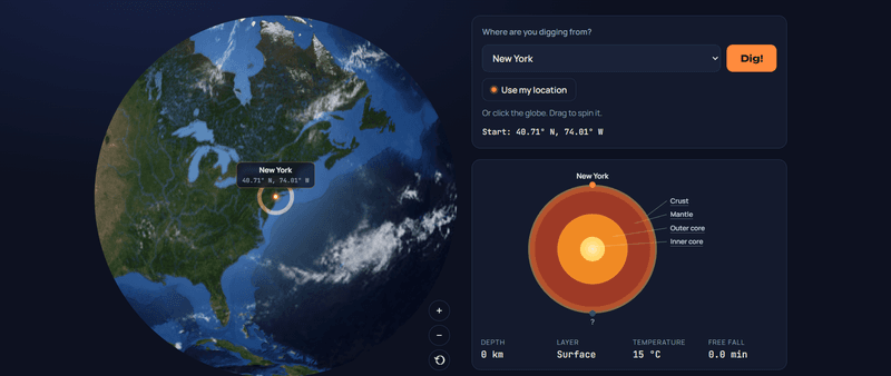 The ThroughEarth Shows Where You'd End Up If You Dug Straight Through The Earth