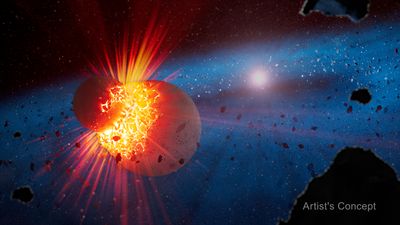 artist impression show the collisions between two worlds amons a lot of debris