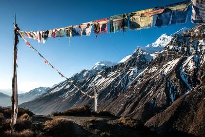 Flags up a tibet china mountain