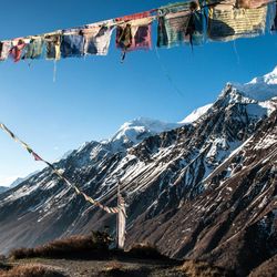 Flags up a tibet china mountain