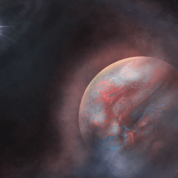 The planet is seen with a gaseous envelop being stripped and falling onto a white dwarf.
