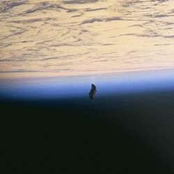 A piece of debris, in orbit around the Earth.