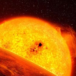 artist impression of a molten world under an expanding star