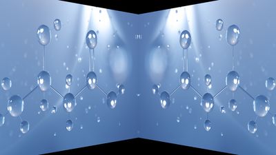 An artist impression of the same chiral molecule mirrored 