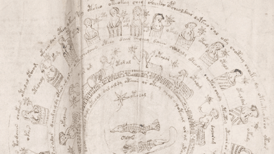 A page of the Voynich Manuscript which resembles an astrological chart.