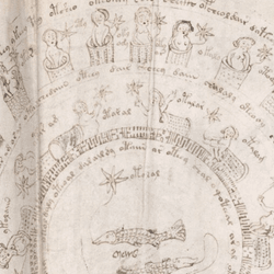 A page of the Voynich Manuscript which resembles an astrological chart.